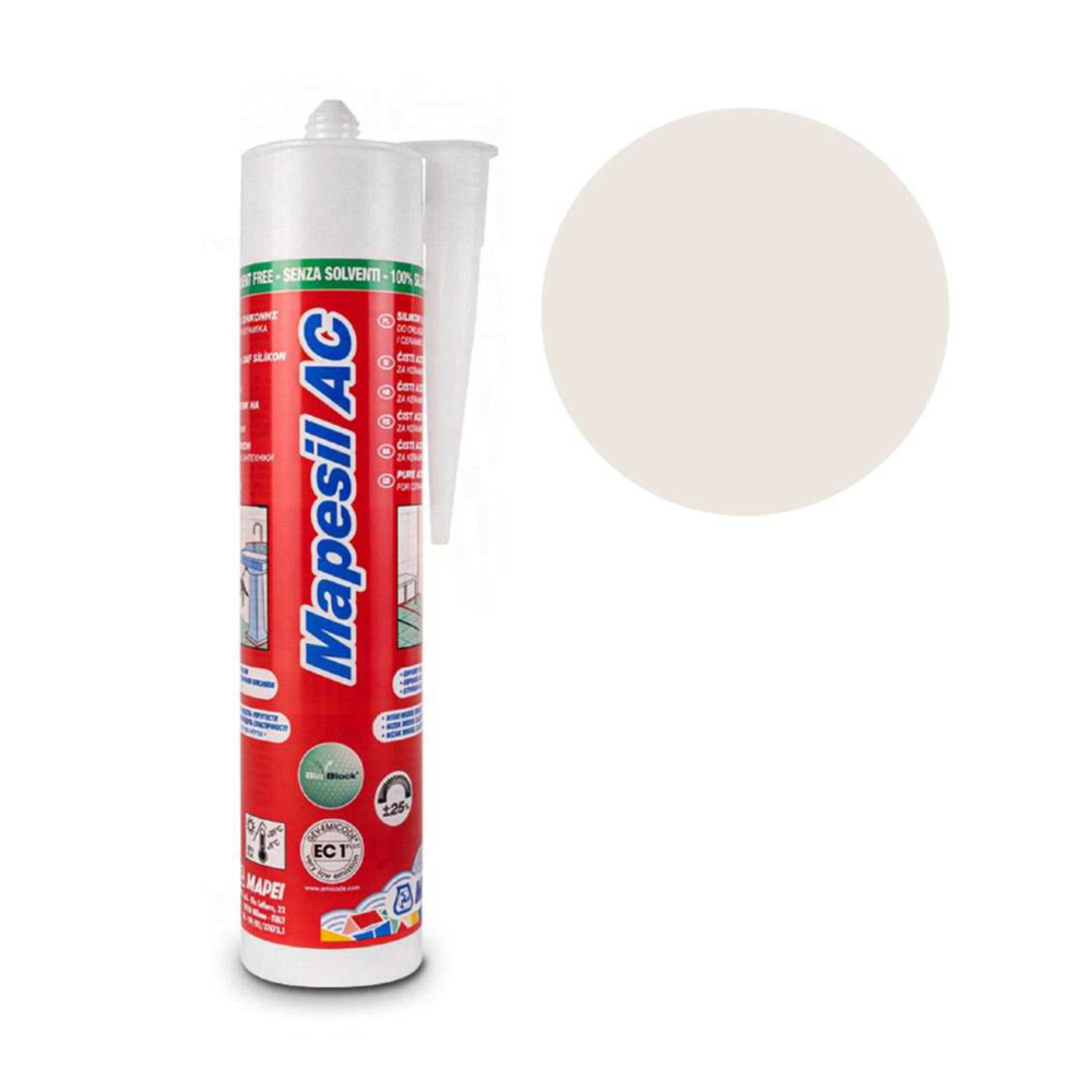 Mapei Mapesil AC 100 Solvent-Free Silicone Sealant Cement White 310ml